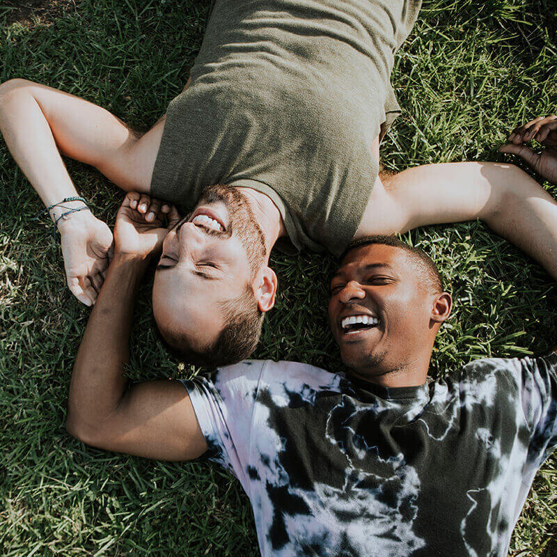 Male couple laying in grass